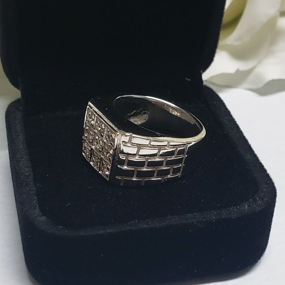 935 Silver Men Vintage Jewelry Wedding Ring Round Cubic Zircon - Picture 2 of 8